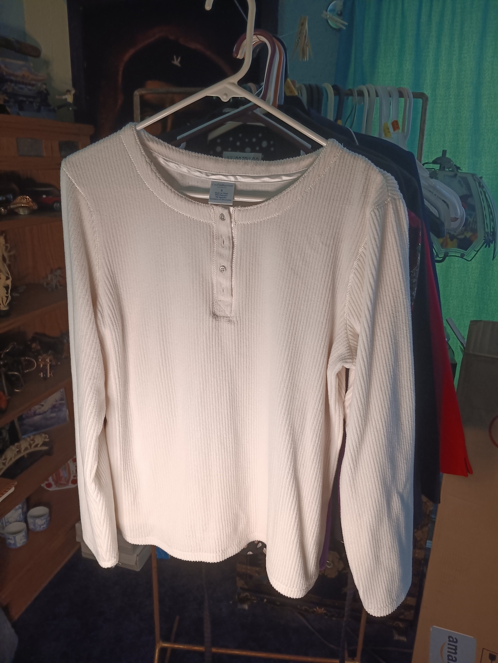 croft & barrow Cream Ribbed Henley Long-Sleeve Top
